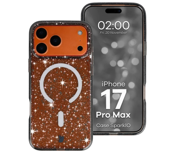 Bizon Case SparklO do iPhone 17 Pro Max Przezroczysto-Czarne z Brokatem