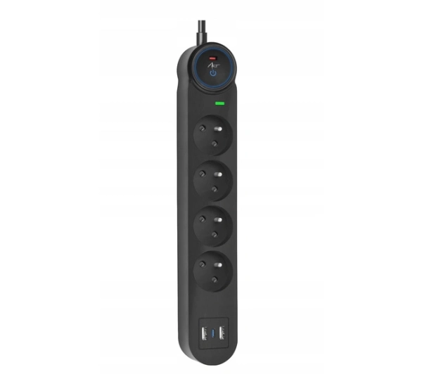 ART FU815 2x USB-A USB-C 4 gniazda 3m Czarny