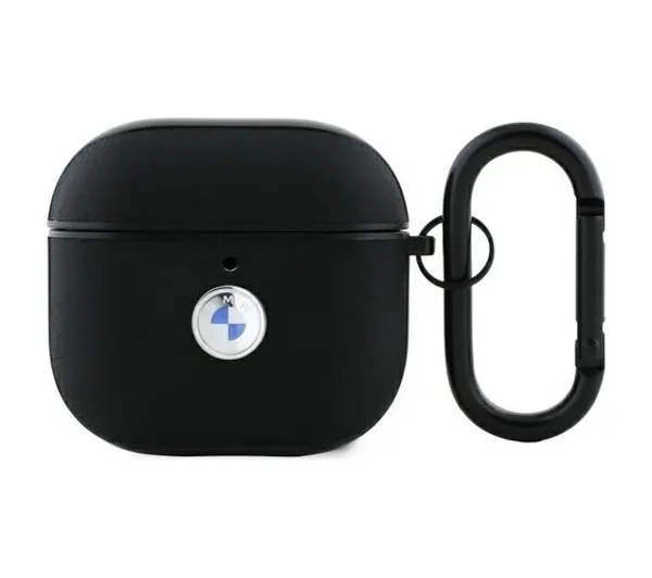 BMW Genuine Leather Silver Logo do Apple AirPods 4 Czarny