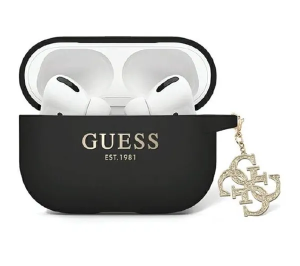 Guess Liquid Silicone Glitter Triangle Charm do Apple AirPods Pro 2 Czarny