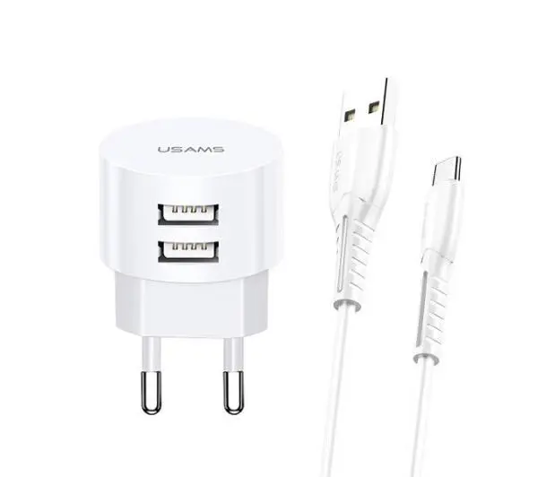 USAMS T20 2x USB + kabel USB-C Biały