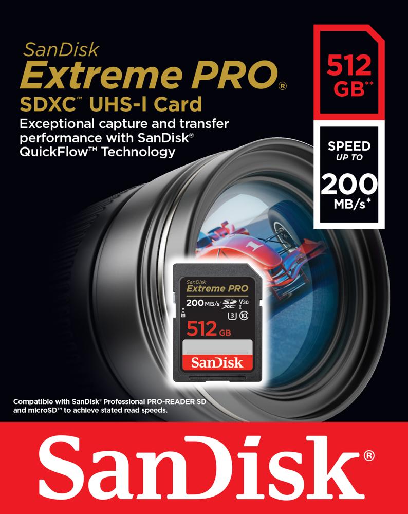 KARTA SANDISK EXTREME PRO SDXC 512GB 200/140 MB/s C10 V30 UHS-I U3