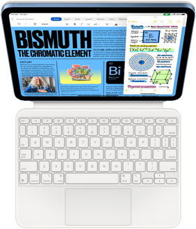 iPad, підключений до Magic Keyboard Folio, з програмами Pages та Notes на екрані в режимі Slide Over