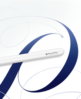 Apple Pencil Pro рівно лежить поруч з вашими рукописними малюнками, підкреслюючи його розширені творчі функції.