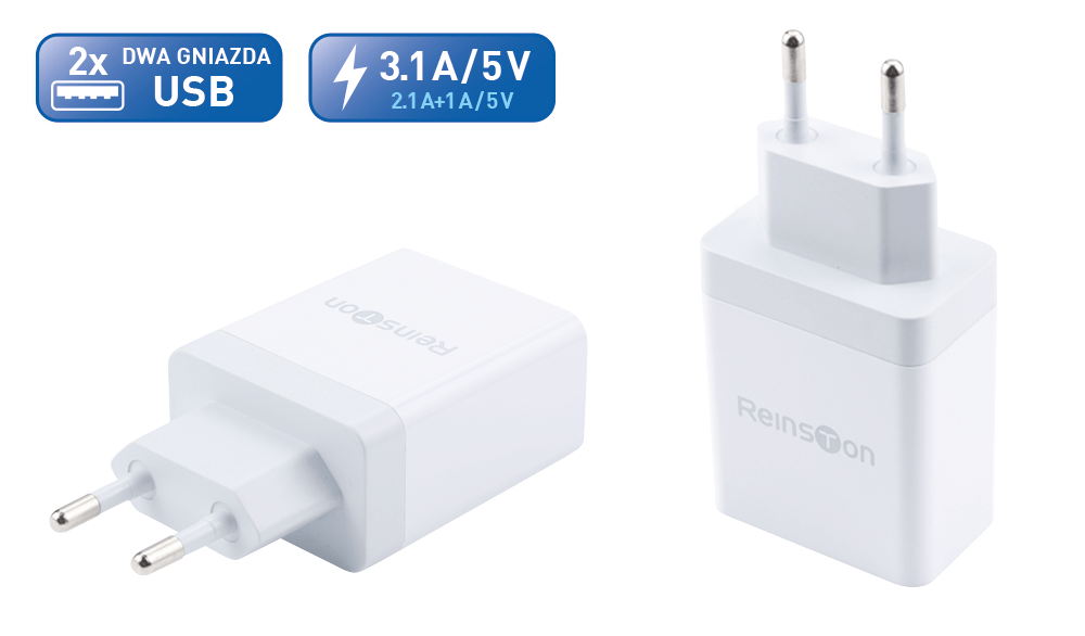 Reinston ELSI006 2 porty USB Dobra cena, Opinie w Sklepie Zasilacz, ładowarka, dwa gniazda USB, 5V 1A+2,1A do zabudowy