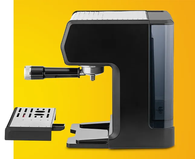 Еспресо-машина EER007, вигляд збоку, зі знятим сушильним бачком ліворуч