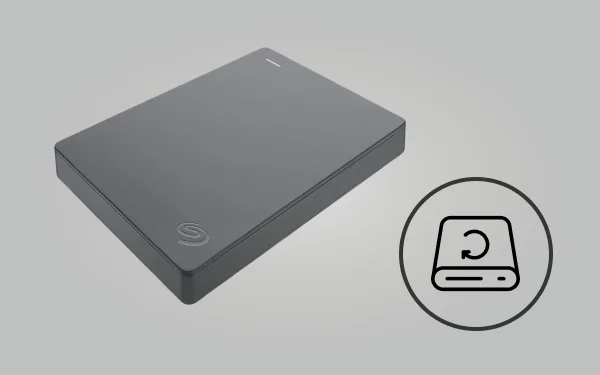 Сірий базовий диск Seagate із піктограмою резервного копіювання даних