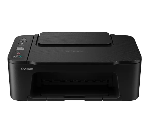 Вигляд спереду чорного Canon PIXMA TS3750i із закритою кришкою