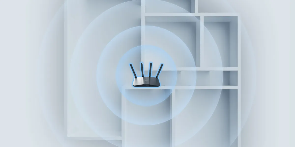 Роутер розміщено в центрі схеми квартири, діапазон показано синіми колами