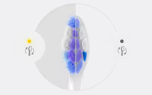 Порівняння головок зубної щітки Philips Sonicare HX7406/02; одразу до зносу щетинок, ліворуч після