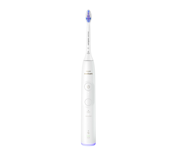 Біла електрична зубна щітка Philips Sonicare HX7400/01 на білому фоні