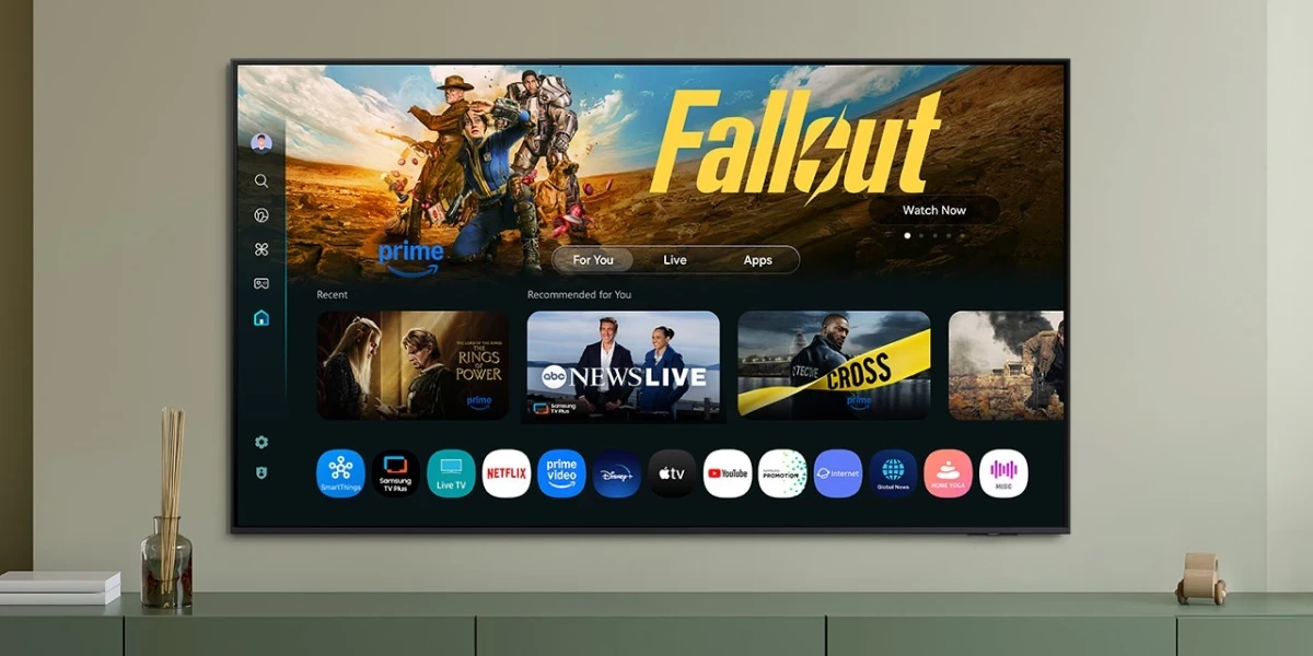 Екран телевізора Samsung з інтерфейсом Smart TV та рекламою серіалу Fallout