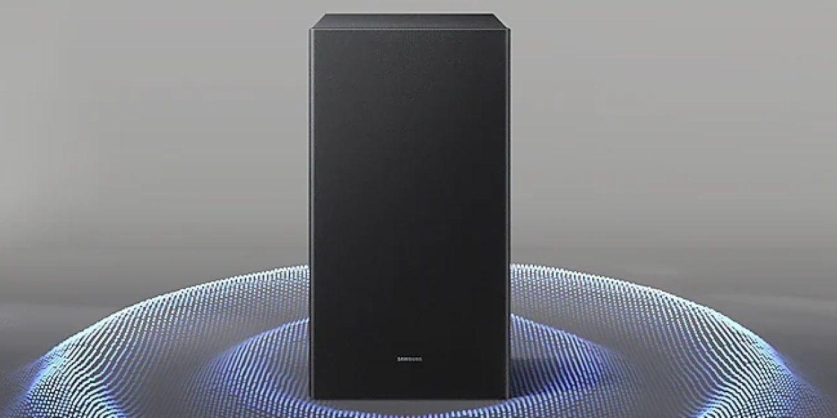 Сабвуфер Samsung випромінює звукові хвилі за допомогою технології DTS (Digital Theater Systems) Virtual:X
