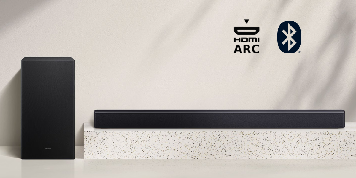 Саундбар із сабвуфером Samsung, HDMI (мультимедійний інтерфейс високої чіткості), ARC (канал повернення аудіо) та Bluetooth