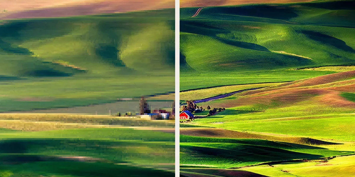 Порівняння якості зображення: розмите зображення ліворуч, чітке зображення праворуч