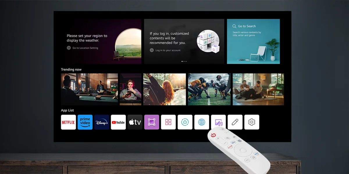 Інтерфейс Smart TV, що відображається проектором LG CineBeam Q, із потоковими додатками
