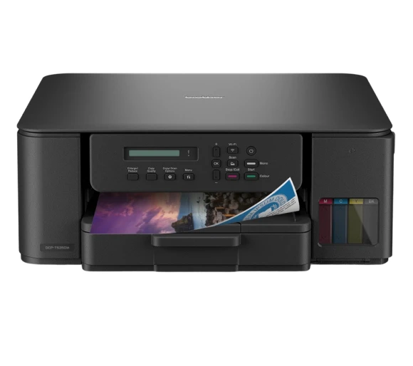 Чорний струменевий принтер Brother з панеллю керування, кольоровими чорнильницями та викидним друкованим матеріалом