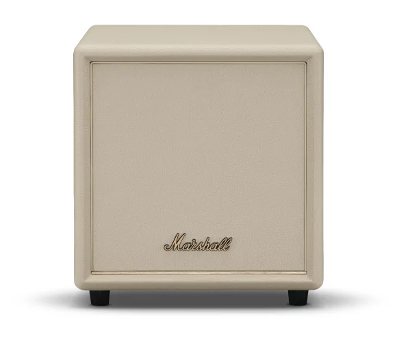 Кремовий сабвуфер Marshall на білому тлі, вид спереду
