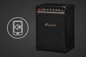 Чорний динамік Marshall із піктограмою смартфона для керування з мобільного пристрою