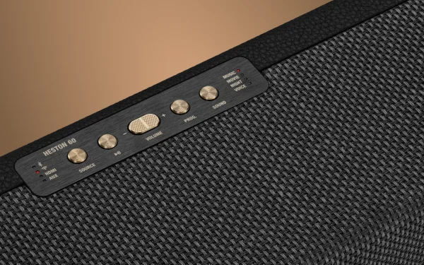 Панель керування саундбаром Marshall з кнопками та видимими аудіорежимами